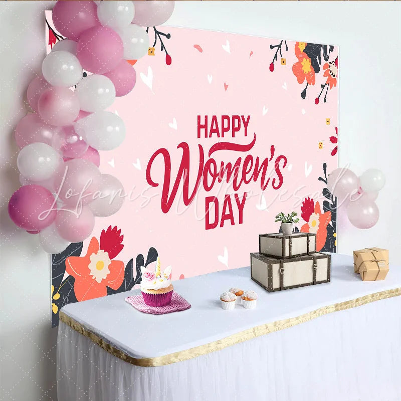Lofaris International Womens Day Floral Backdrop Hand Drawn Botanical Party Decor Celebrate Women Celebration Background