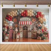 Lofaris Italian Pizza Shop Party Backdrop with Red White Awning Chef Hat Balloon Arch Decor for Birthday Celebration