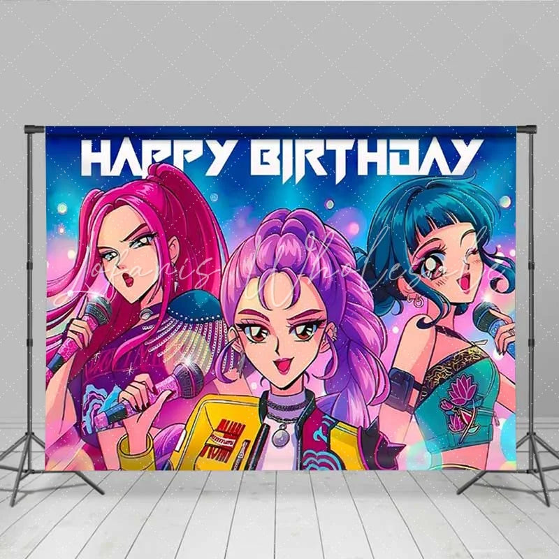 Lofaris Japanese Anime Pop Star Girls Birthday Backdrop Music Idol Party Decoration Background for Teens