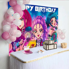 Lofaris Japanese Anime Pop Star Girls Birthday Backdrop Music Idol Party Decoration Background for Teens