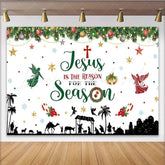 Lofaris Jesus Is The Reason For The Season Backdrop Nativity Scene Manger Silhouette Background Religious Christmas Party Prop