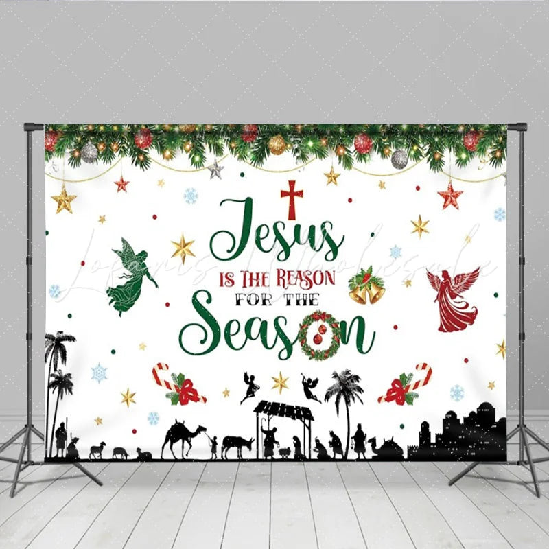 Lofaris Jesus Is The Reason For The Season Backdrop Nativity Scene Manger Silhouette Background Religious Christmas Party Prop