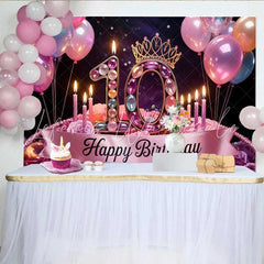 Lofaris Jeweled 10th Birthday Party Backdrop Pink Balloons and Roses Happy Birthday Banner