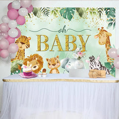 Lofaris Jungle Safari Animals Baby Shower Backdrop Tropical Greenery and Gold Oh Baby Party Decor