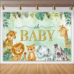 Lofaris Jungle Safari Animals Baby Shower Backdrop Tropical Greenery and Gold Oh Baby Party Decor