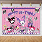 Lofaris Kuromi and My Melody Inspired Birthday Backdrop Pink Gothic Bunny and Friend Cute Cartoon Party Photo Booth Decor