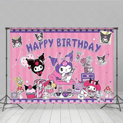 Lofaris Kuromi and My Melody Inspired Birthday Backdrop Pink Gothic Bunny and Friend Cute Cartoon Party Photo Booth Decor
