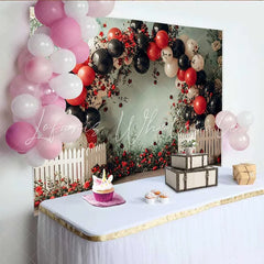 Lofaris Ladybug Floral Birthday Backdrop Red Rose Balloon Arch Background Girl Cake Smash Photo Booth Prop