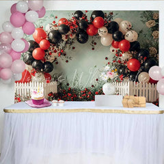 Lofaris Ladybug Floral Birthday Backdrop Red Rose Balloon Arch Background Girl Cake Smash Photo Booth Prop