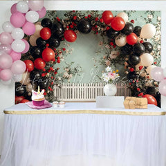Lofaris Ladybug Garden Birthday Backdrop Floral Balloon Fence Background Girl 1st Bday Photography Prop