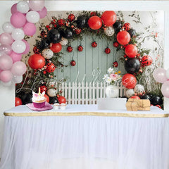 Lofaris Ladybug Theme Birthday Backdrop Balloon Arch Green Wall Background Girl First Birthday Decoration