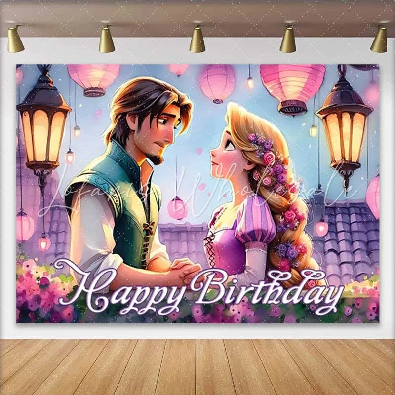 Lofaris Lantern Princess Birthday Backdrop Romantic Floating Lights Party Decoration Magic Castle Happy Birthday Banner Photo Background