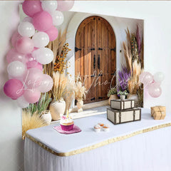 Lofaris Lavender and Pampas Door Photography Backdrop Rustic Garden Entrance Photo Background