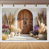 Lofaris Lavender and Pampas Door Photography Backdrop Rustic Garden Entrance Photo Background