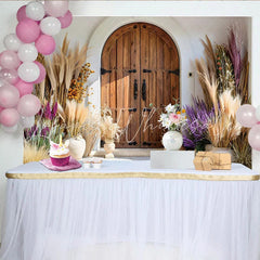 Lofaris Lavender and Pampas Door Photography Backdrop Rustic Garden Entrance Photo Background