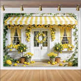 Lofaris Lemon Spring Photography Backdrop with Yellow Awning and Wreath Fresh House Facade Background for Studio Photoshoot