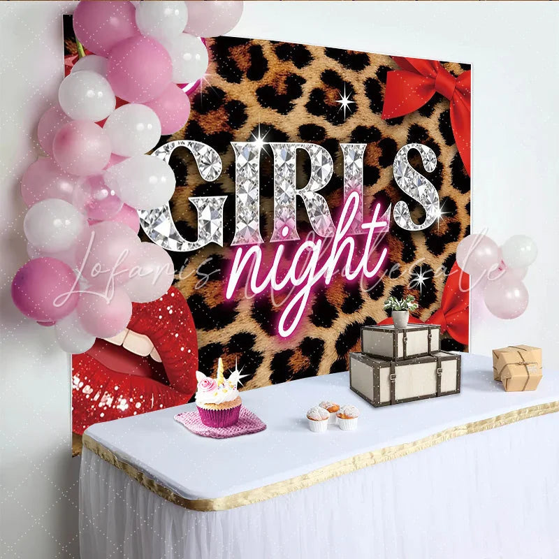 Lofaris Leopard Print Girls Night Birthday Backdrop with Diamond Letters Glamorous Party Background for Photoshoot and Celebration Decor