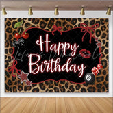 Lofaris Leopard Print Happy Birthday Party Backdrop with Cherries Dice and 8-Ball Glamorous Celebration Decor