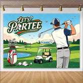 Lofaris Let’s Partee Golf Birthday Backdrop with Golfer Golf Cart and Green Course Sports Theme Party Decor for Photoshoot