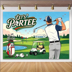 Lofaris Let’s Partee Golf Birthday Backdrop with Golfer Golf Cart and Green Course Sports Theme Party Decor for Photoshoot
