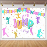 Lofaris Let’s Jump and Play Happy Birthday Backdrop Trampoline Park Bounce House Theme Fun Party Decor for Boys and Girls