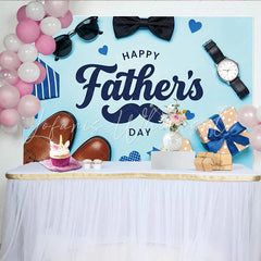 Lofaris Light Blue Fathers Day Backdrop with Mustache and Gifts Men’s Accessories Photo Background for Party Decoration