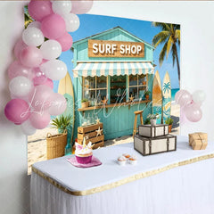 Lofaris Light Blue Surf Shop Beach Photography Backdrop Tropical Summer Ocean Scene Background for Studio Photoshoot