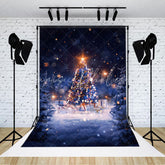Lofaris Light Bokeh Snowy Forest Christmas Tree Backdrop