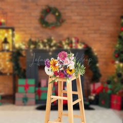 Lofaris Light Brick Wall Wreath Gifts Christmas Backdrop