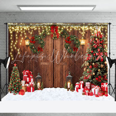 Lofaris Light Flashing Brown Door Merry Christmas Backdrop