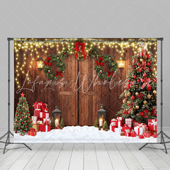Lofaris Light Flashing Brown Door Merry Christmas Backdrop