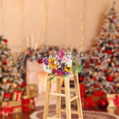 Lofaris Light Glitter Xmas Tree Fireplace Christmas Backdrop