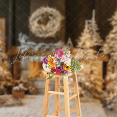Lofaris Light Pine Leaves Wood Fireplace Christmas Backdrop