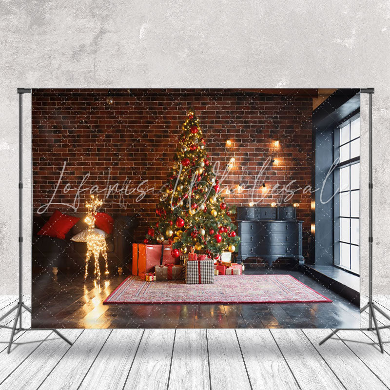 Lofaris Light String Deer Brick Wall Christmas Backdrop