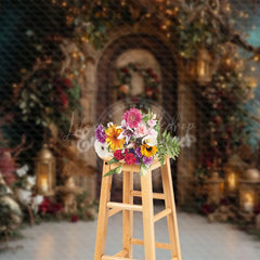 Lofaris Lighted Wooden Door Plant Wreath Christmas Backdrop