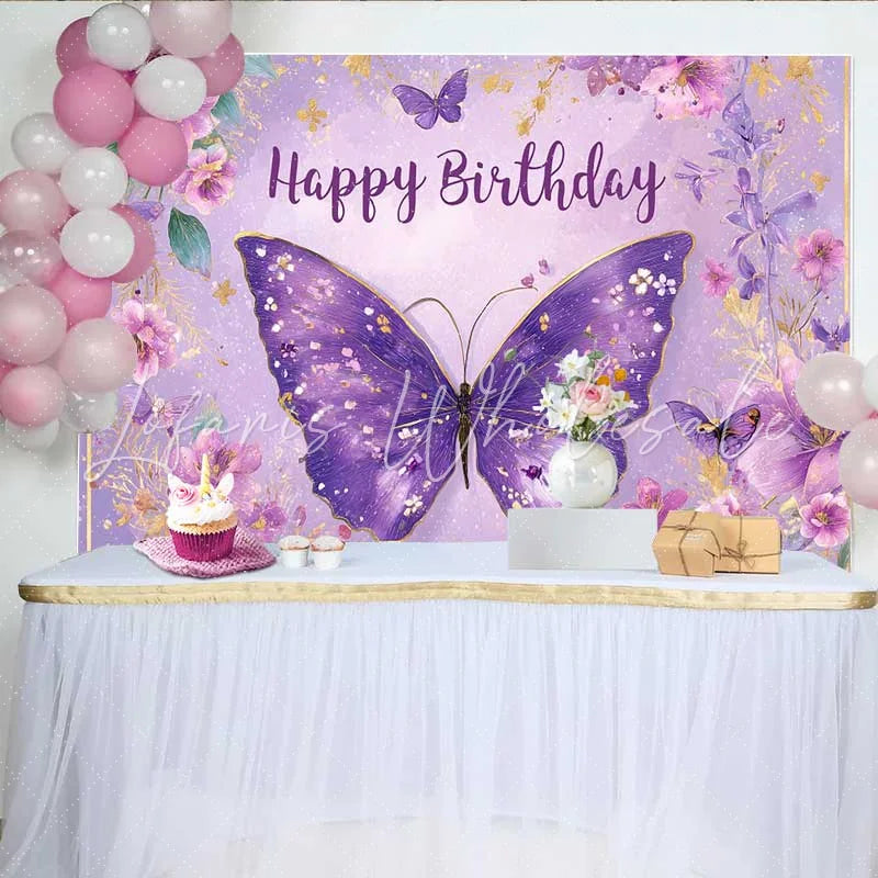 Lofaris Lilac Purple Butterfly Birthday Backdrop Floral Garden Party Background Spring Girl Bday Photo Booth Prop