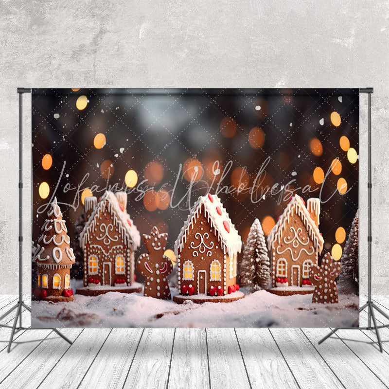 Lofaris Little Gingerbread House Bokeh Christmas Backdrop