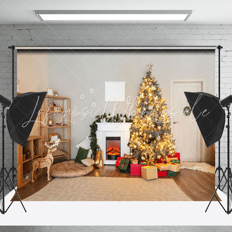 Lofaris Log Style Room Trees Fireplace Christmas Backdrop