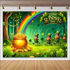 Lofaris Lucky Leprechaun Rainbow Backdrop St Patricks Day Pot of Gold Forest Party Banner