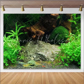 Lofaris Lush Green Aquatic Plants and Driftwood Natural Scenery Photography Backdrop Realistic Underwater Habitat for Studio Photoshoot