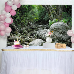 Lofaris Lush Green Forest and Rocky Natural Scenery Backdrop Wild Nature Photography Background for Studio Photoshoot