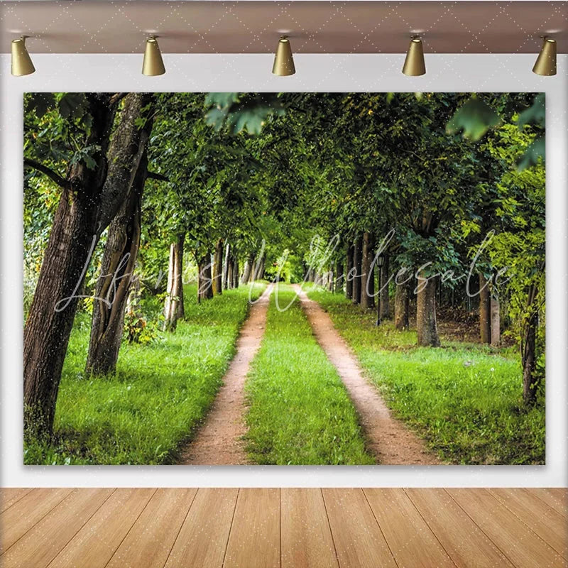 Lofaris Lush Green Forest Path Natural Scenery Backdrop with Tall Trees and Vibrant Grass Versatile Studio Background for Outdoor Photoshoot