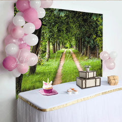 Lofaris Lush Green Forest Path Natural Scenery Backdrop with Tall Trees and Vibrant Grass Versatile Studio Background for Outdoor Photoshoot