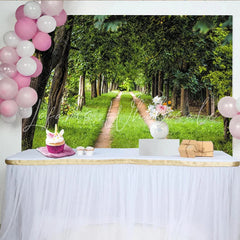 Lofaris Lush Green Forest Path Natural Scenery Backdrop with Tall Trees and Vibrant Grass Versatile Studio Background for Outdoor Photoshoot
