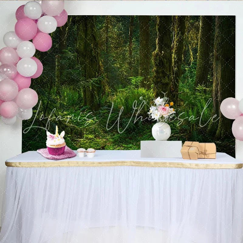 Lofaris Lush Green Forest Photography Backdrop with Mossy Trees and Ferns Natural Woodland Background for Portrait Photoshoot