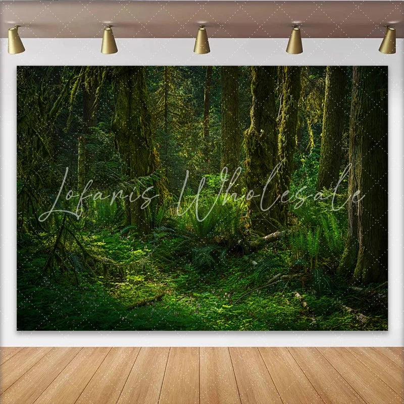 Lofaris Lush Green Forest Photography Backdrop with Mossy Trees and Ferns Natural Woodland Background for Portrait Photoshoot