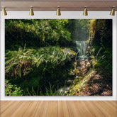 Lofaris Lush Green Forest Waterfall Natural Scenery Backdrop with Sunlight Enchanting Photography Background for Studio Portrait