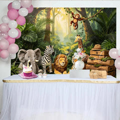 Lofaris Lush Green Jungle Animal Photography Backdrop with Safari Animals Vibrant Forest Theme Background for Kids Photoshoot