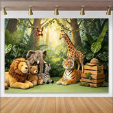 Lofaris Lush Green Jungle Safari Baby Shower Backdrop with Plush Animals Wild One Photography Background for Kids Birthday Party