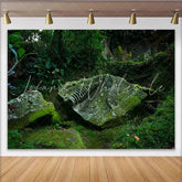 Lofaris Lush Green Mossy Forest Rock Carving Photography Backdrop Natural Scenery Background for Studio Portrait Photoshoot